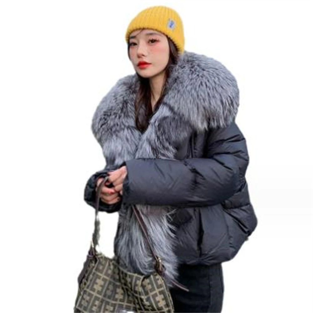 2024 Women Warm Loose Coat Natural Real Fox Fur Collar Thick Luxury Outerwear New Down Parkas White Duck Down Jacket Winter