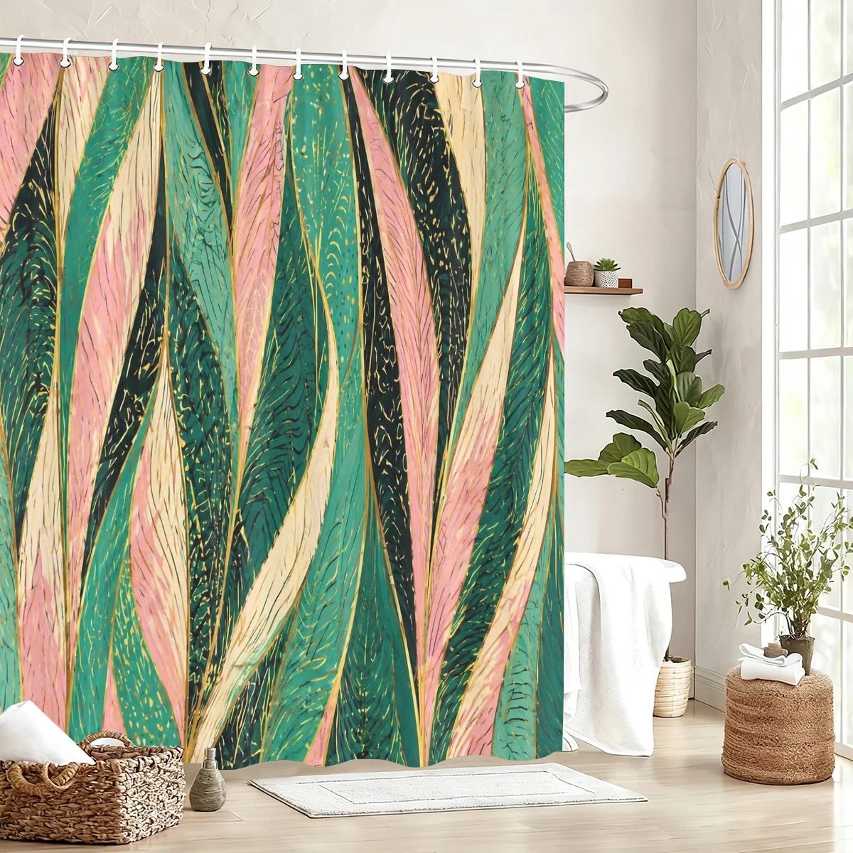 cortina-de-banheiro-de-poliester-com-estampa-artistica-decoracao-estilosa-para-banheiro-cortina-de-banho-com-padrao-abstrato-e-botanico-Unico