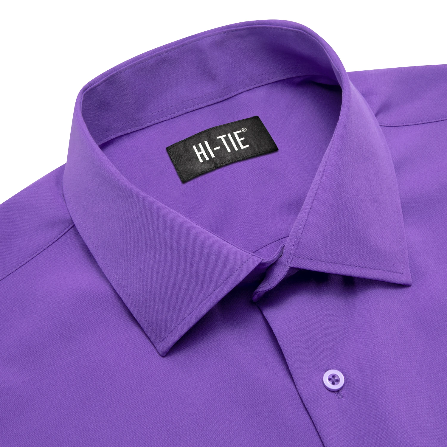 Violet Purple Solid Silk Men\'s Shirts Spring Autumn Long Sleeves Lapel Slim Fit Shirt Wedding Formal Business Party Gifts Hi-Tie