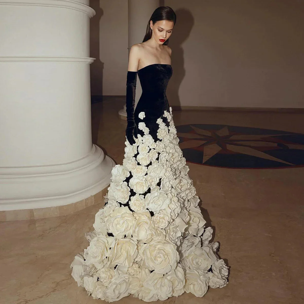 

Romantic Off-The-Shoulder Wedding Dress 2026 3D Floral Black & White Mermaid Train Bride Dress Vestidos De Novia Customized