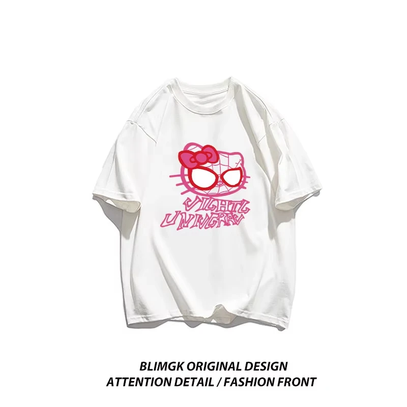 مينيسو أنيمي مرحبا كيتي تي شيرت للنساء الصيف فتاة الكرتون طباعة بلايز عالية الجودة قصيرة الأكمام فضفاضة زوجين عادية تيز #2