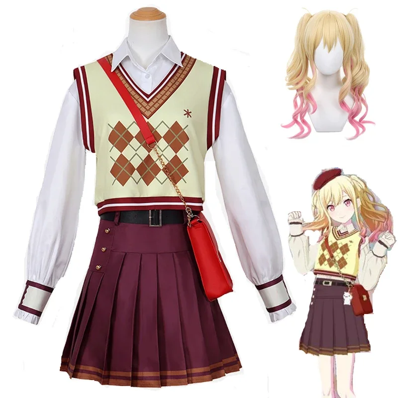 Anime Tenma Saki Cosplay Kostüm Peruk Kız Moda Üst Kısa Etek Yelek Çanta Setleri Proje Sekai Renkli Sahne Feat Karnaval ^ 0^.