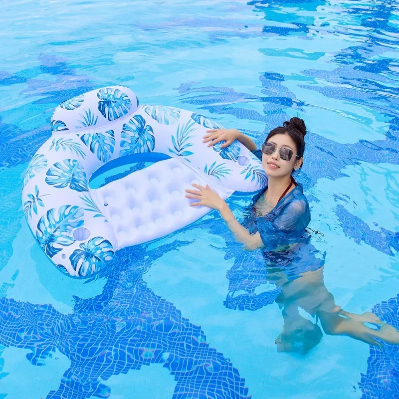 U 字型インフレータブルエアマットレスメッシュフローティングラウンジチェア屋外ウォータースポーツインフレータブルマットレスカップホルダー付き夏 ﻿