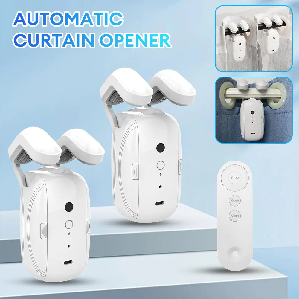 1/2pcs Curtain Robot Roman Rod Track Cortain Motor Track Silent Mode Single/Double Remote Control Electric Curtain Opener