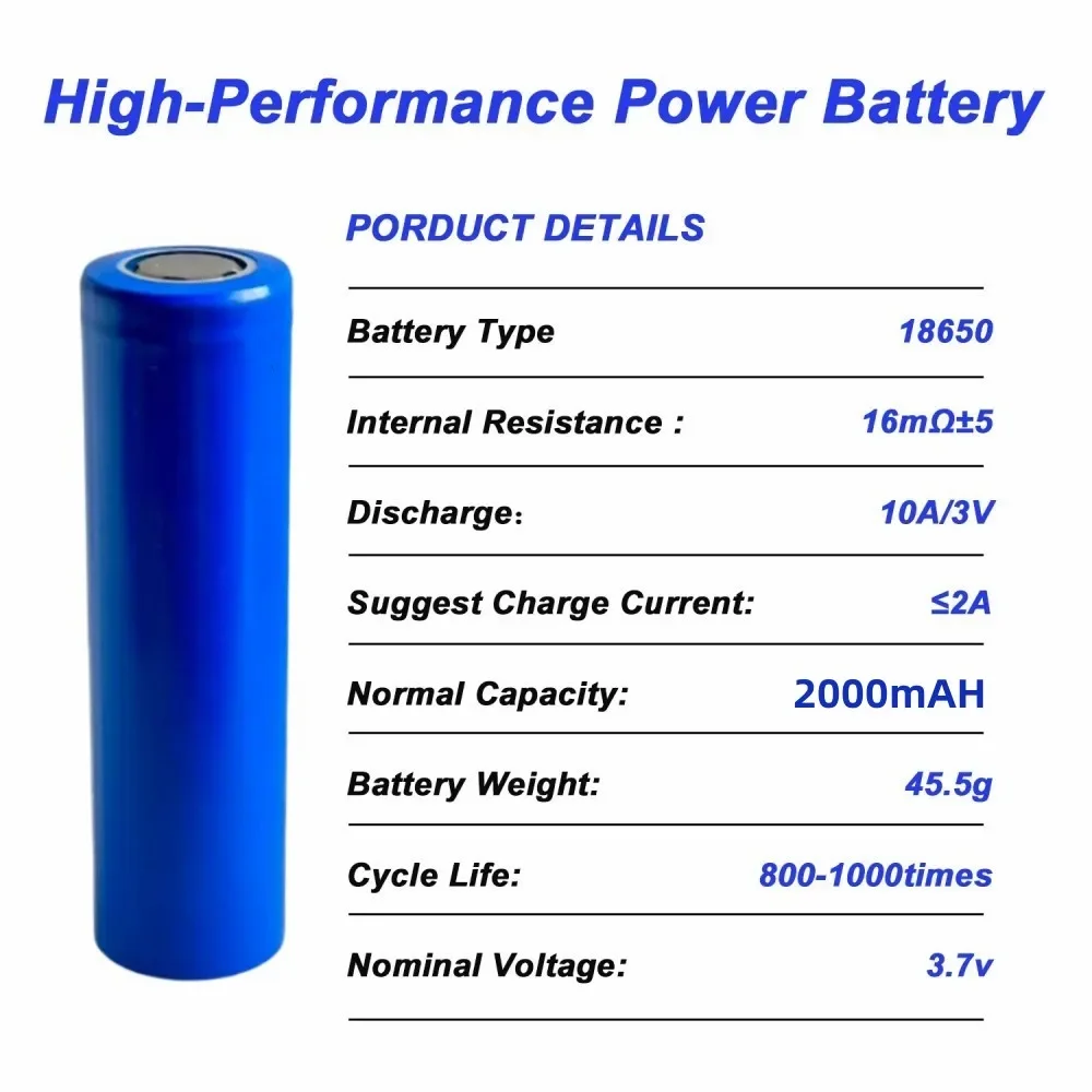 18650 3.7V 2000mAh Rechargeable Battery + Charger (1-10 Pcs)