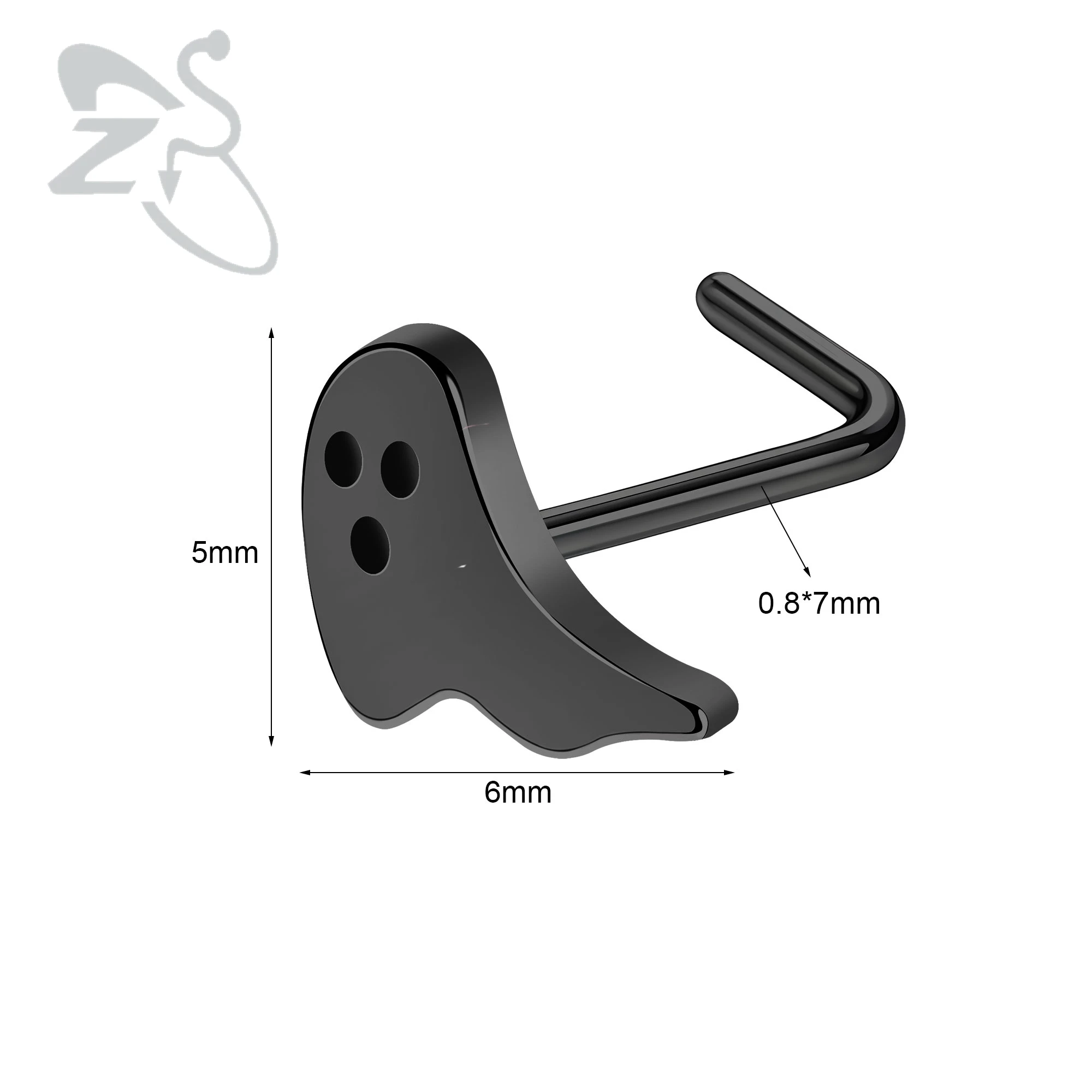 ZS 1PC Black Color Stainless Steel Nose Stud Pumpkin Wings Cross Nose Piercing L Shape Nostril Piercing 20G Halloween Jewelry