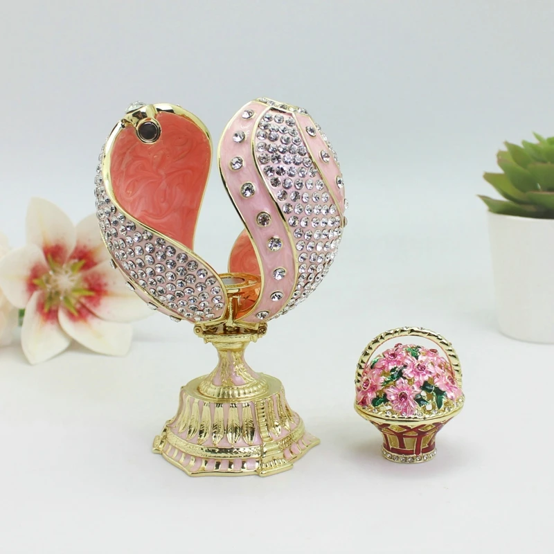 SHINNYGIFTS Easter Egg Decorative Faberge Egg Box Luxury Collection Enamel Jewelry Ornament Box Unique Home Decor Easter Gifts
