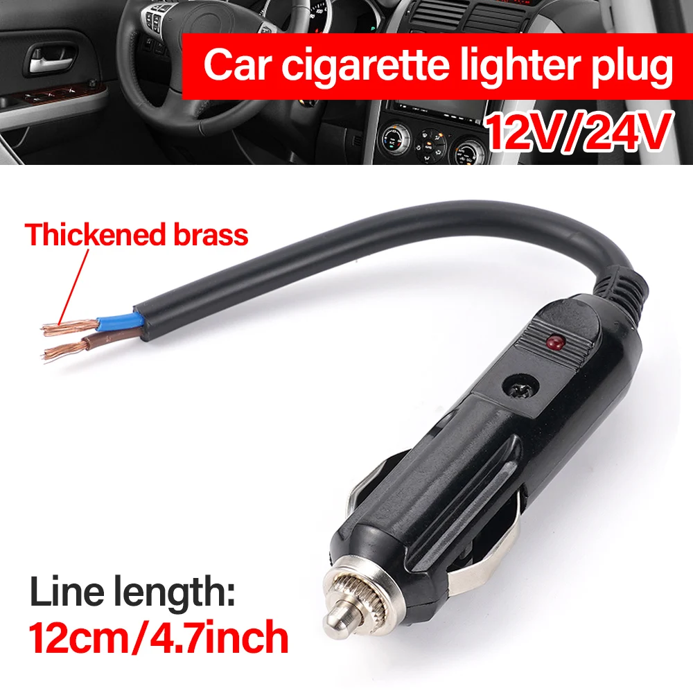 

12V To 24V Car Cigarette Lighter Plug Male Head With Indicator Light Vehicle Electrical Cigarette Lighter Plug Charger Adapter