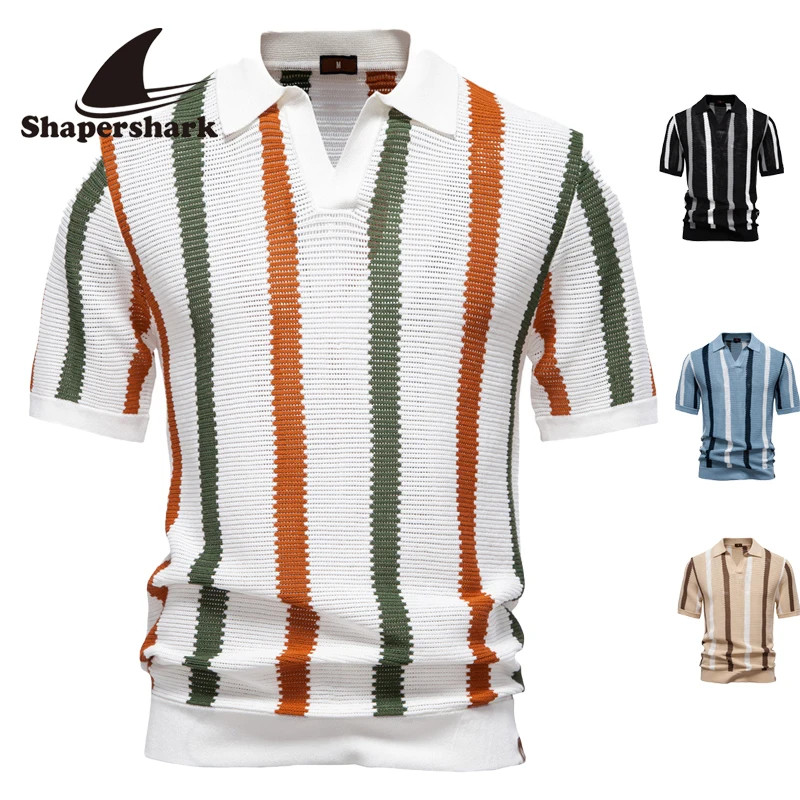 

High-Quality New Summer Men's Short-Sleeved Ribbed Knitted Polo Shirt With Transparent Design and Breathable Mesh Fabric