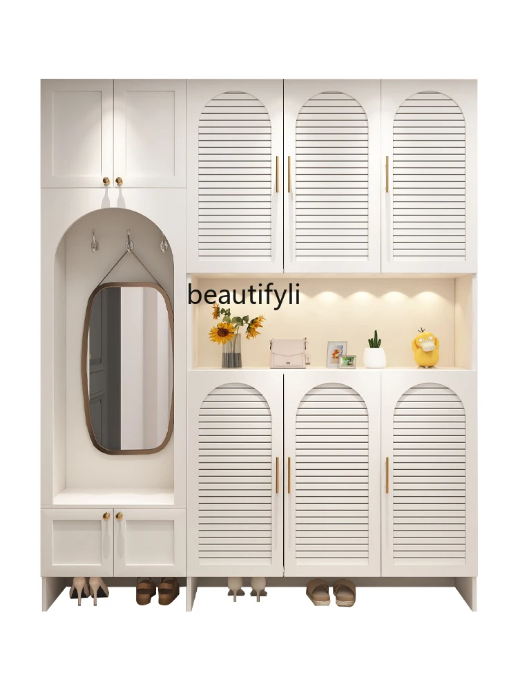 

French Cream Style Shoe Cabinet Household Light Luxury Entrance Cabinet Large Capacity Balcony Locker