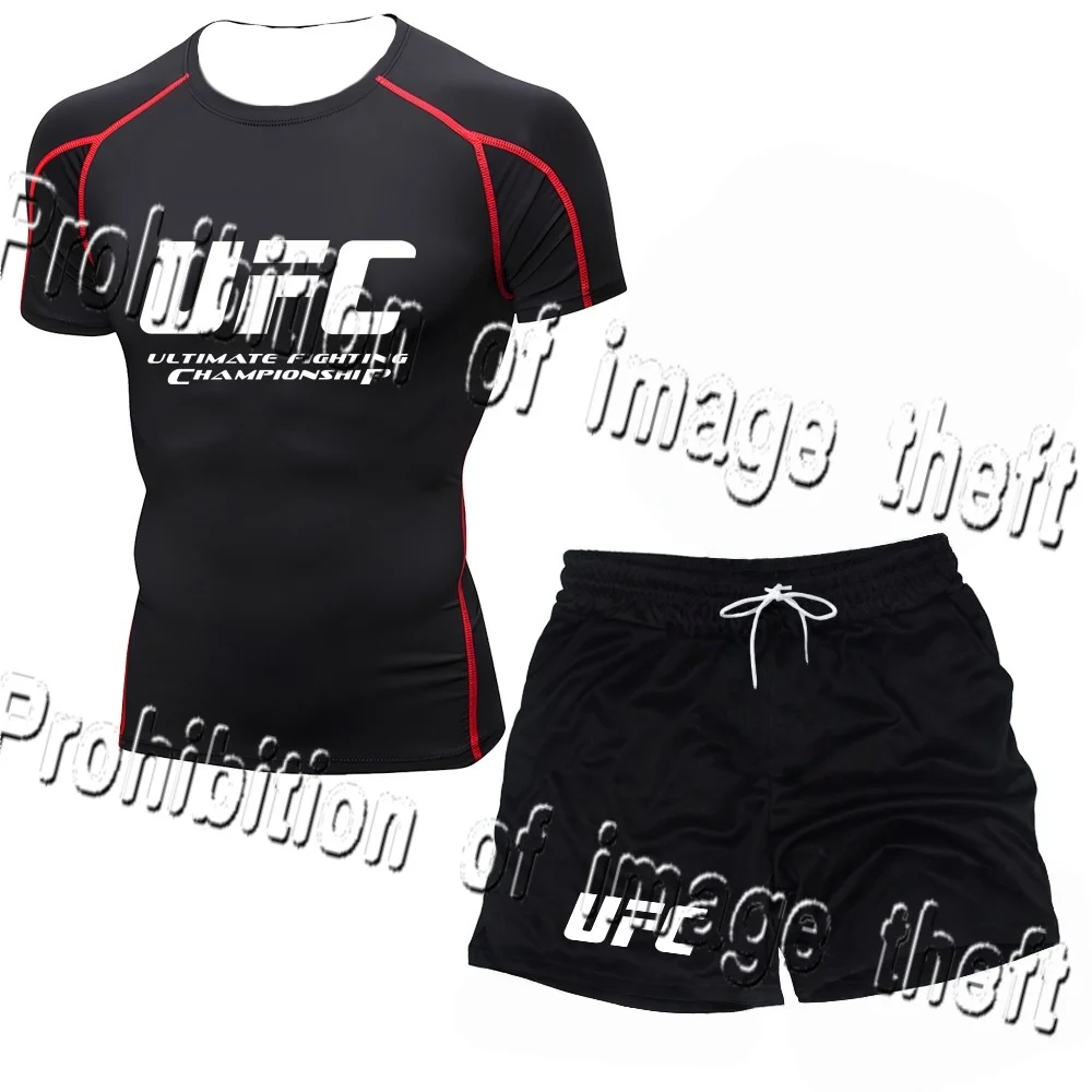 

Summer Hot UFC Set Fighting Sanda Muay Thai Sports Fitness Men's Outdoor Running Speed Dry Short Sleeved Shorts Sports Set