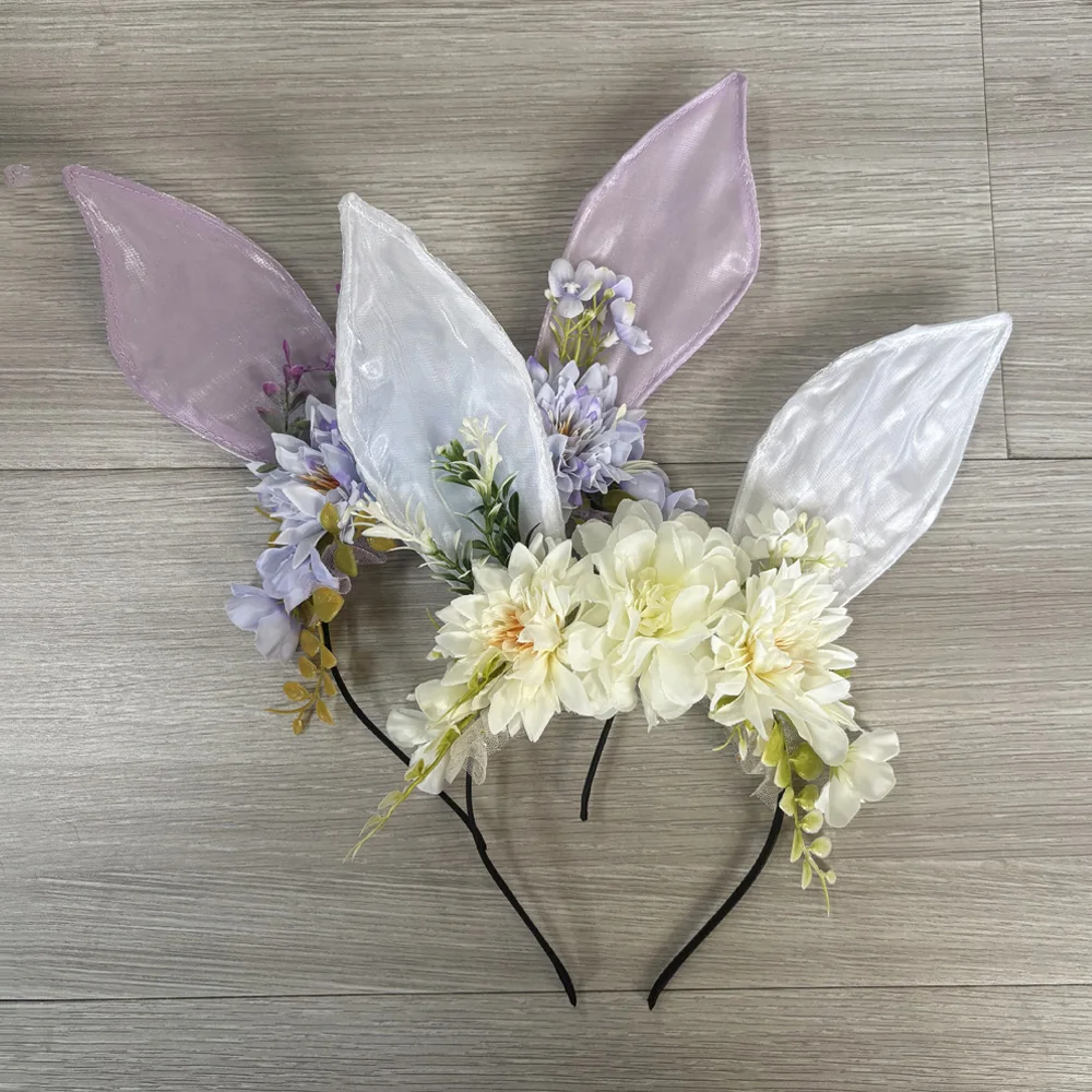 

Easter Bunny Headband Cosplay Artificial Flower Plant Rabbit Ears Headpiece Carnival Halloween Party Headwear Costume Props