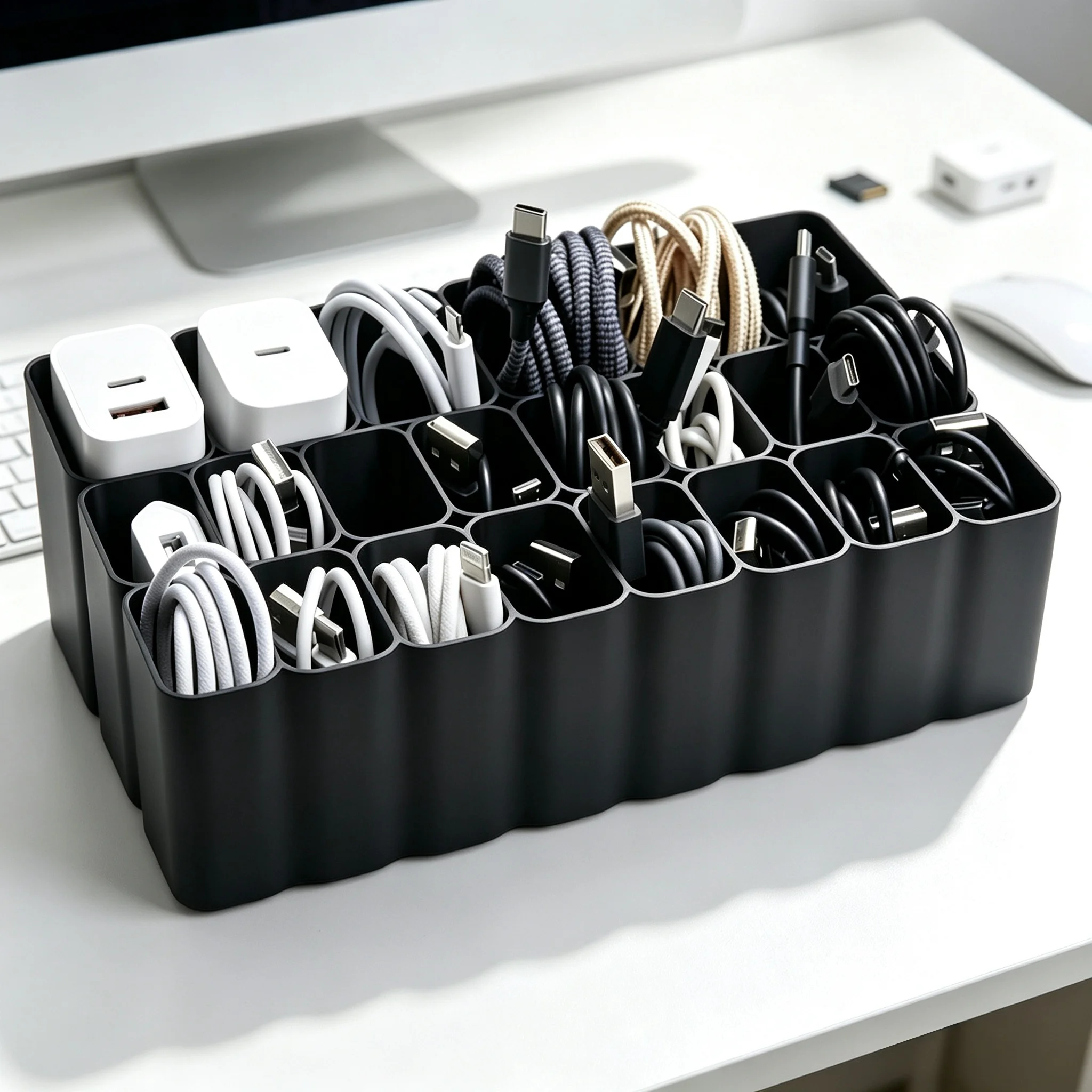Cable Organiser Box with 11/22 Switch Cases, Desktop Charger Cable Storage Organiser Box for Home Office Desk Accessories