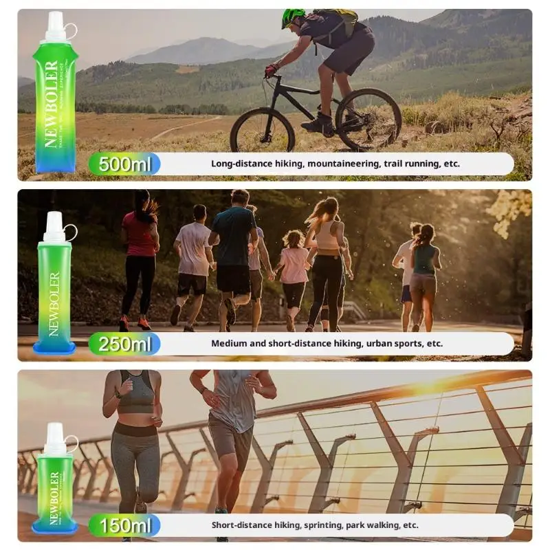 زجاجة مياه محمولة قابلة للطي من مادة TPU قارورة ناعمة قابلة للطي للرياضات الخارجية والمشي لمسافات طويلة والتخييم والجري - زجاجة مياه ناعمة