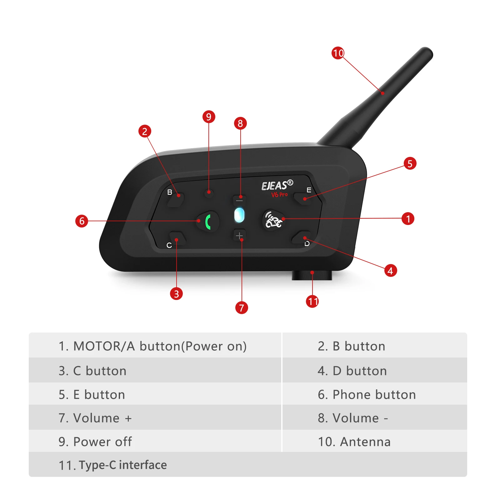 EJEAS V6 Pro Bluetooth Motorcycle Interphone Headset Helmet Intercom for 6 Riders Wireless Intercomunicador