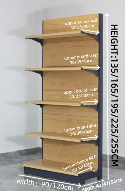 Wood Grain Style Heavy Duty Grocery Display Shelf High Quality Solid Wood Quick Installation