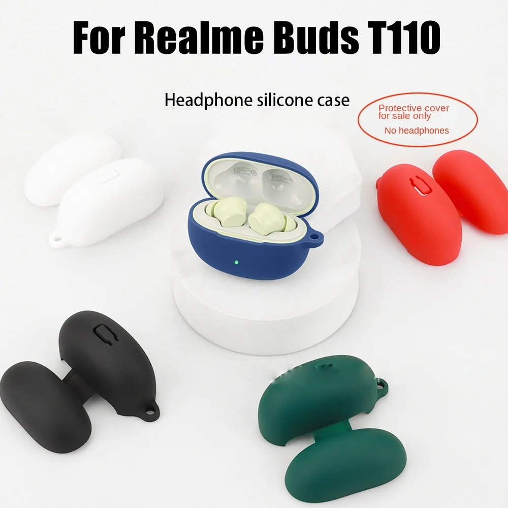 Dustproof Silicone Case Washable Anti-fall Earbuds Sleeve Soild Color Earbuds Protective Case for Realme Buds T110 Home/Travel