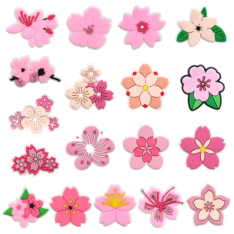 Cute Pink Flower Shoe Charms for Crocs Pin Accessories Decoration Bracelet Wristband PVC Pin Women Party Gifts