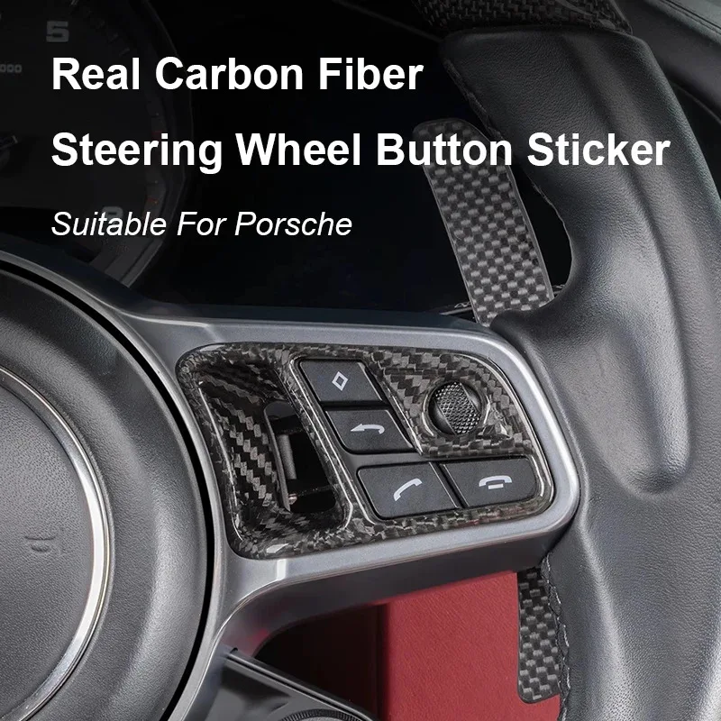 Real Carbon Fiber Car Steering Wheel Button Panel Cover Trim Switch Strip Frame For Porsche Cayenne Panamera 2015-2023 Macan 911