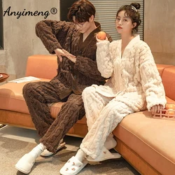 Couple Winter Warm Pajamas Set Fashion Casual Korean Minimalist Style Young Man and Woman Thick Pijama Sets Trendy Sleepwear