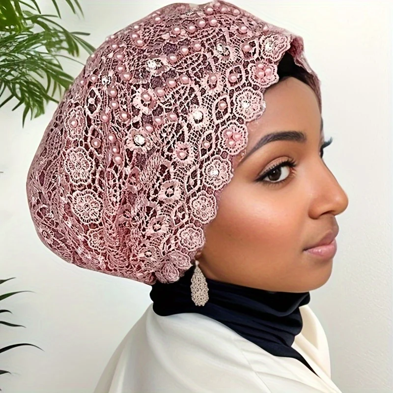 Popular hot-selling lace beaded head hat Baotou hat women\'s Arabic gauze scarf ethnic style Hui headscarf hat