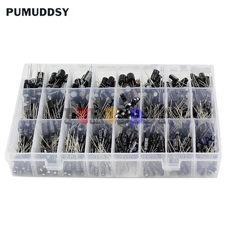 500PCS/lot 0.1UF-1000UF 24Values Aluminum Electrolytic Capacitors 16-50V Mix Electrolytic Capacitor Assorted Kit And Storage Box