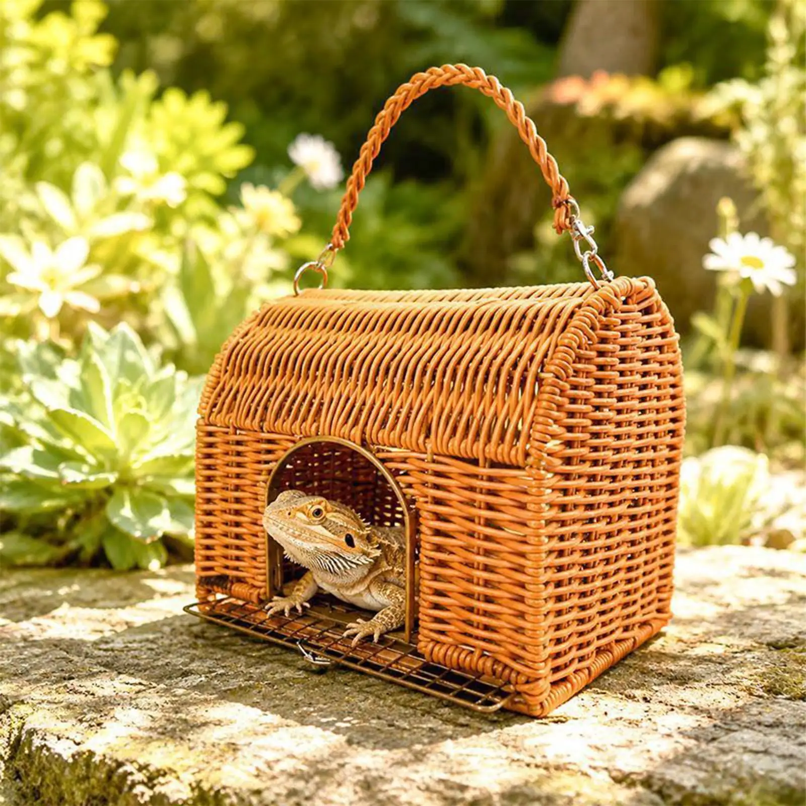 

Reptile Travel Carrier Handle Carrying Sleeping Nest All Season Washable Rattan Bird Carrier Travel Cage For Lizard Leopard