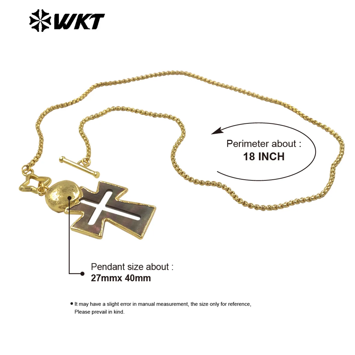 WT-JN353 Unique Couple Vintage Accessory Hollow Design White&Grey Cross Shell Pendant Special Front-Nutton Chain Necklace