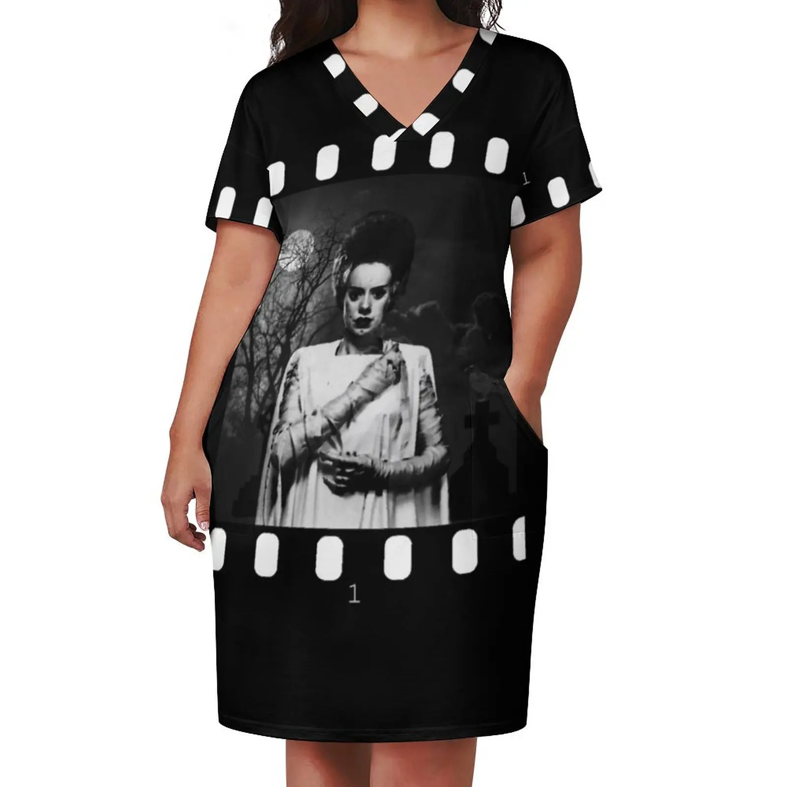 Bride Of Frankenstein - Filmstrip. Loose Pocket Dress Long dress women's dresses luxury