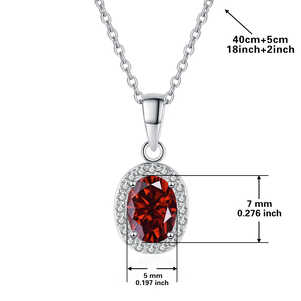 1PC Red GRA Moissanite Oval 5*7MM pendant, S925 sterling silver elegant fashion clavicle chain, Valentine's Day & Birthday