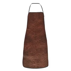 Custom Bib Brown Leather Design Apron Men Women Unisex Chef Cooking Kitchen Vintage Textures Pattern Tablier Cuisine Baking