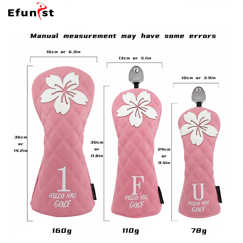 Golf Club Head Covers For Driver Fairway Hybrid Waterproof Wood Cover PU Leather Soft And Durable Protector Cover Sakura Pattern