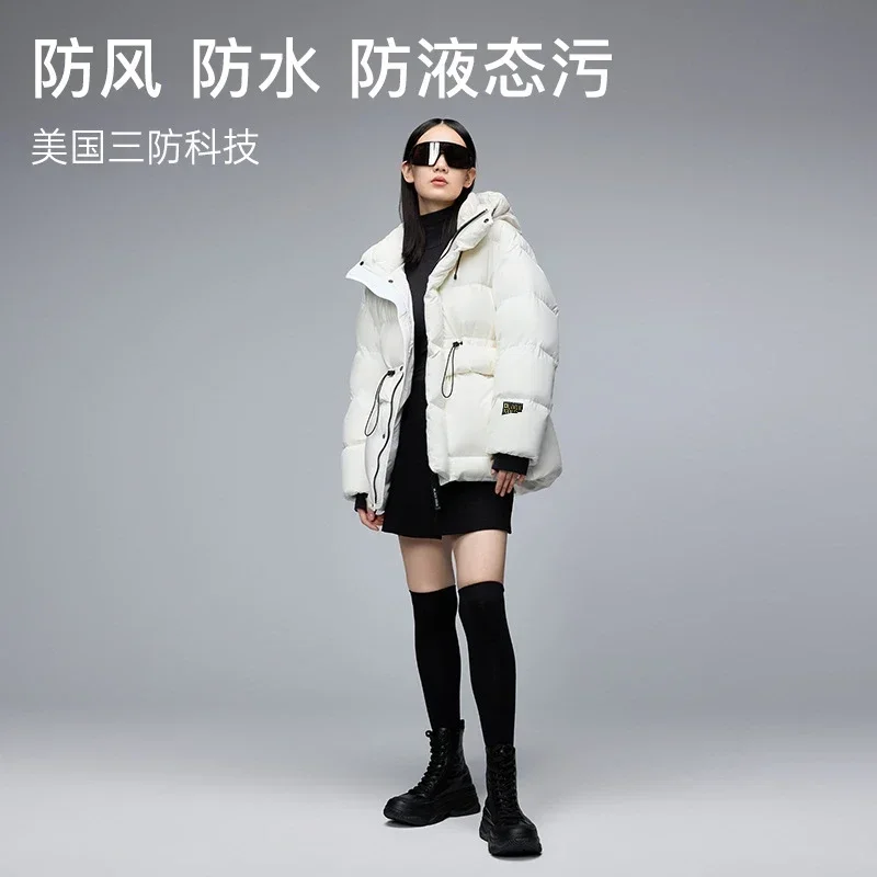 New down jacket women's black gold black white thin waist short goose down jacket for women