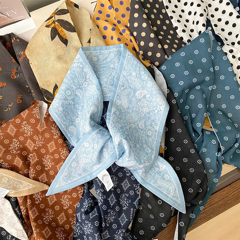 

100% Cotton Luxury Brand Long Scarf Polka Dot Print Side Shawl Wrap Print Twill Silk Women Hijab Female Foulard Headband