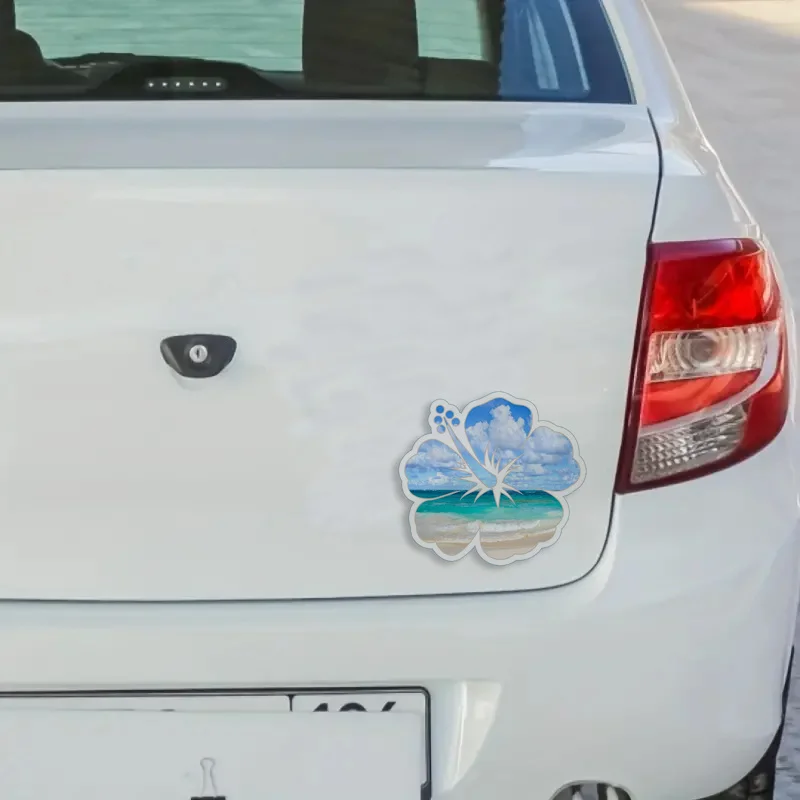 

Tropical Hibiscus Flower Vinyl Sticker, Waterproof Floral Decal for Car Window Wall