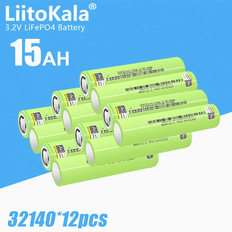 12pcs LiitoKala  32140 3.2V15Ah lifepo4 batteries Cells diy 4 strings12v 8s 24V ebike e-scooter power tools Battery pack