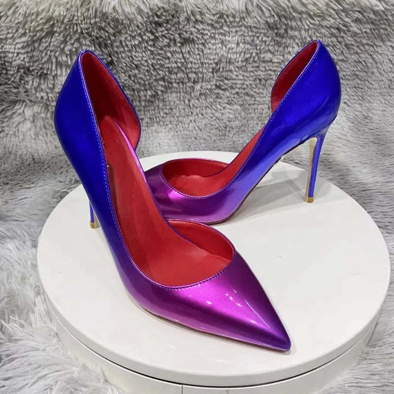 

European and American summer new blue purple gradient pointed slim heel high heels sexy shallow mouth single shoes for women
