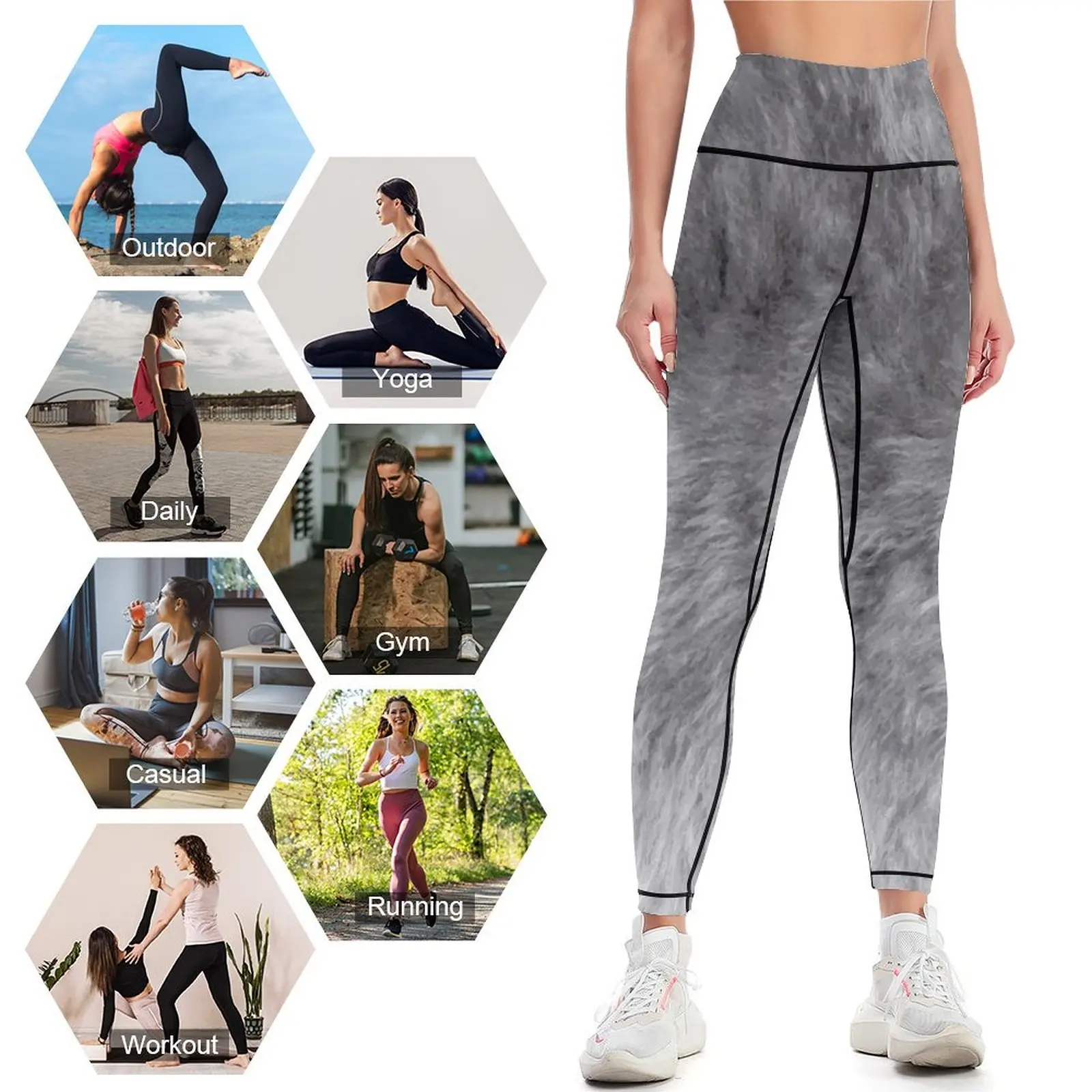 Leggings con abrigo de piel gris para mujer, ropa de gimnasio, pantalones deportivos, Leggings