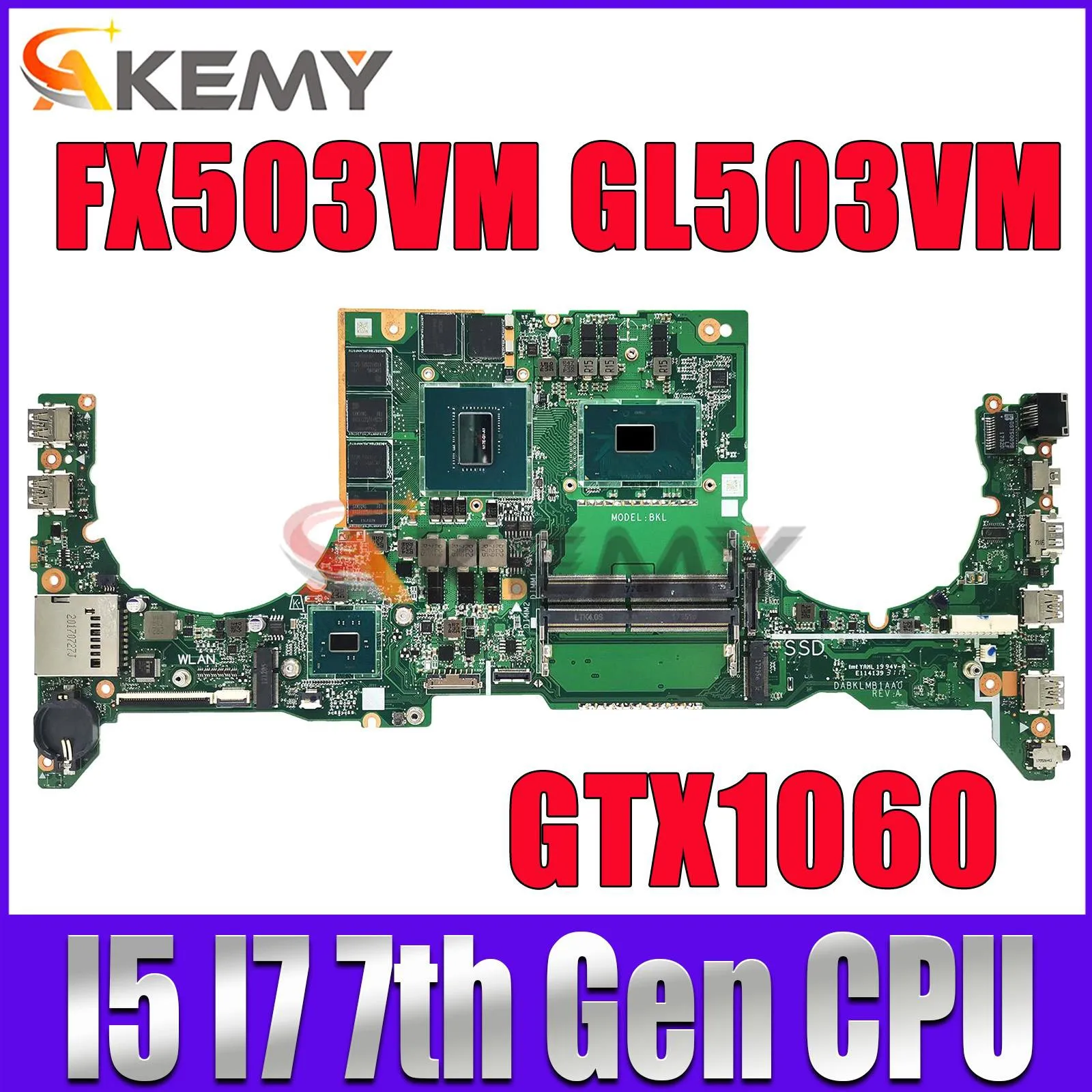 

S5AM Laptop Motherboard For Asus ROG Strix GL503VM FX503VM FX63V FX503V GL503V Mainboard I5-7300HQ I7-7700HQ CPU GTX1060-V3G/V6G