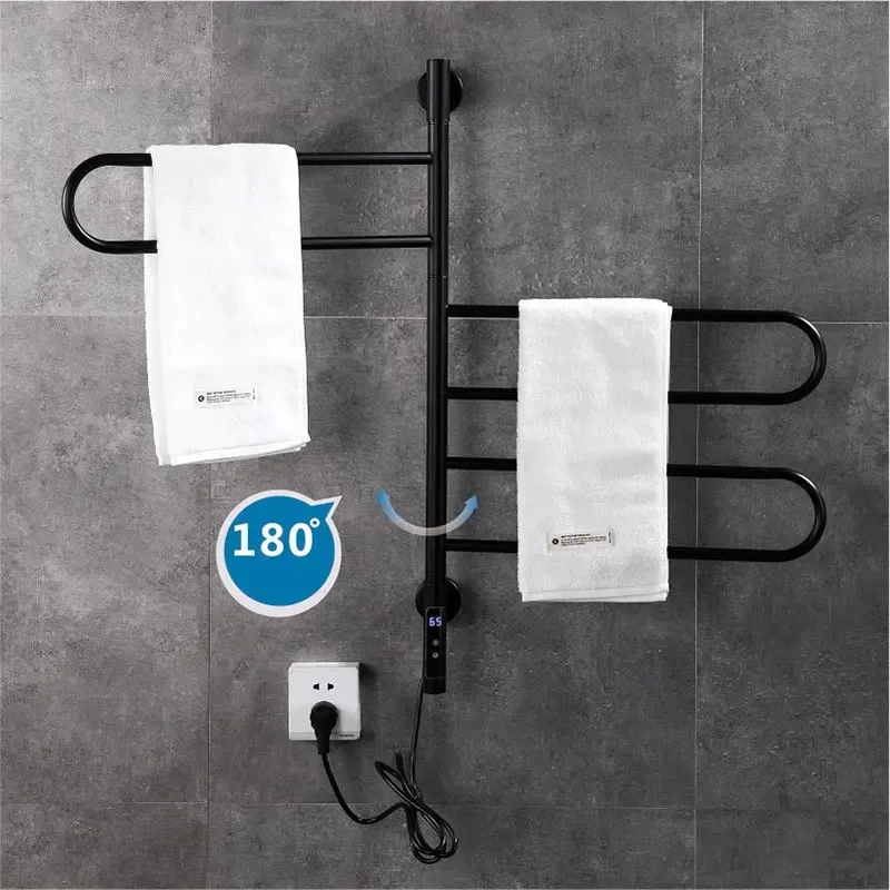 220V Bathroom Electric Towel Rack Rotatable Digital Display Function Towel Drying Rack Timing Temperature Control