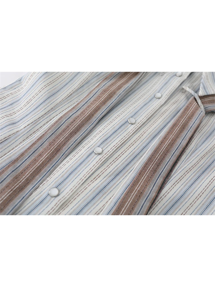 Tops vintage de manga longa para mulheres, camisas estéticas listradas com design de gravata, streetwear Y2K, estilo preppy, outono, anos 2000