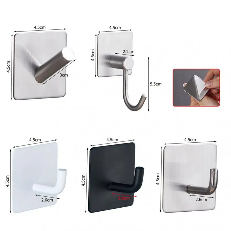 Stainless Steel Self Adhesive Wall Coat Rack Key Holder Rack Towel Hooks Clothes Rack Hanging Hooks Bathroom Accessories