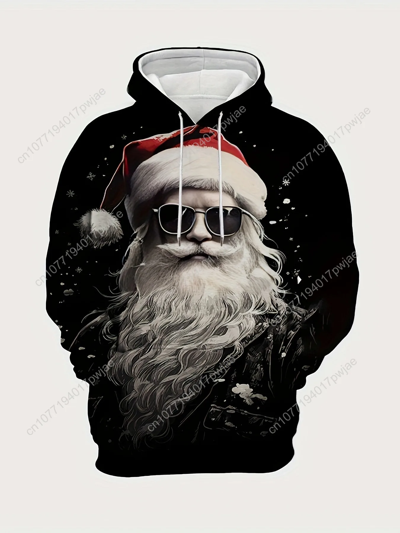 Felpa con cappuccio da Babbo Natale da uomo - Felpa natalizia nera con grafica con cappello da Babbo Natale, felpa con cappuccio a maniche lunghe per feste natalizie, C