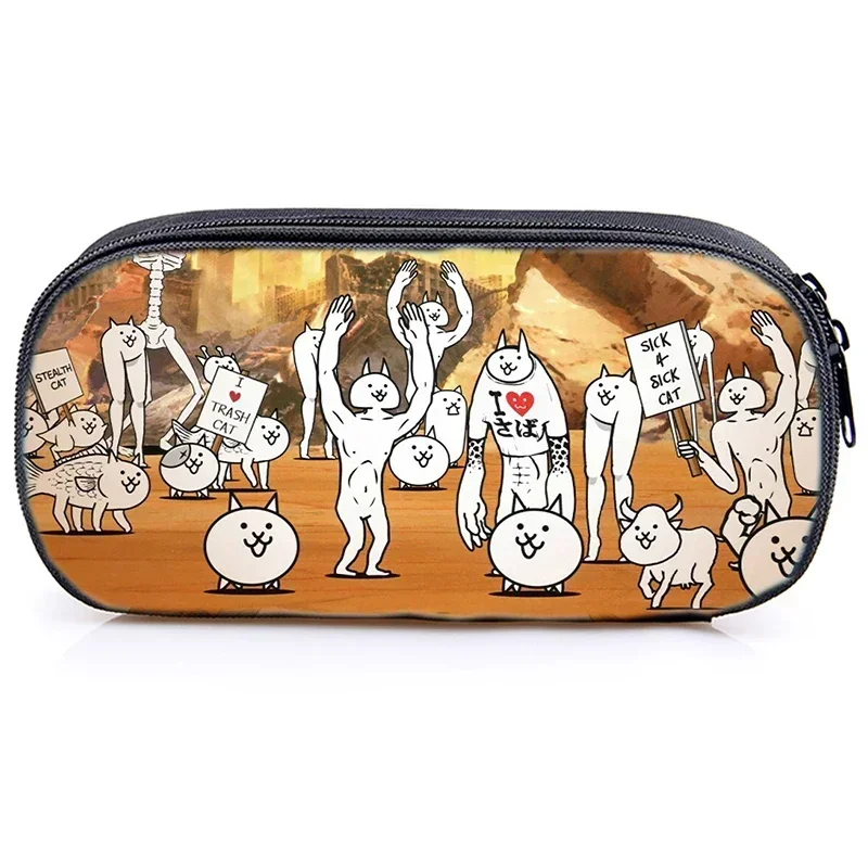 Multifunctional Children Pencil Bag The Battle Cats Print Pencil Case Cosmetic Cases Makeup Box Waterproof School Stationery Bag