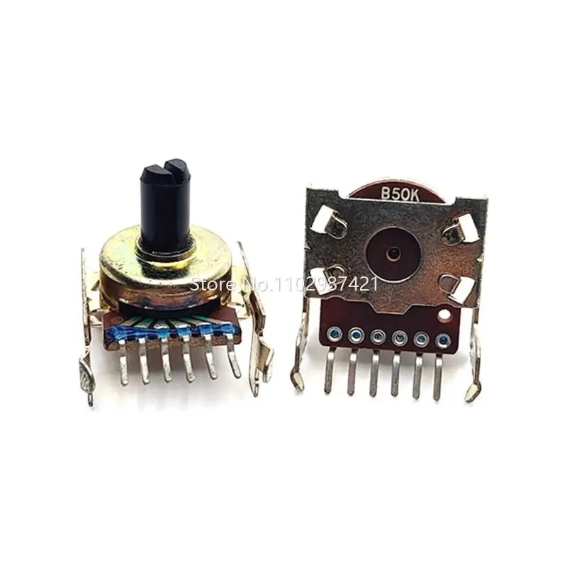 1 Piece 161 Type Horizontal Rotary Potentiometer B50K Dual Channel Power Amplifier Audio Volume Potentiometer 6Pin Handle 10MM