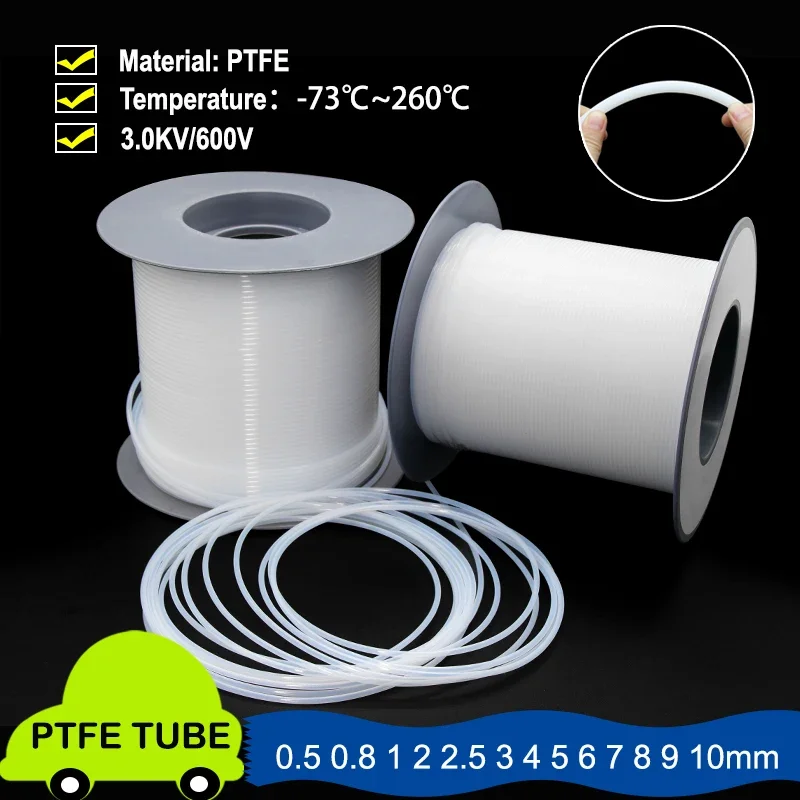 1/3/5/10M Milk White PTFE Tube 600V 3KV For 3D Printer Parts ID 0.5 1 2 2.5 3 4 5 6 7 8 10 mm F46 Insulated Hose Rigid Pipe