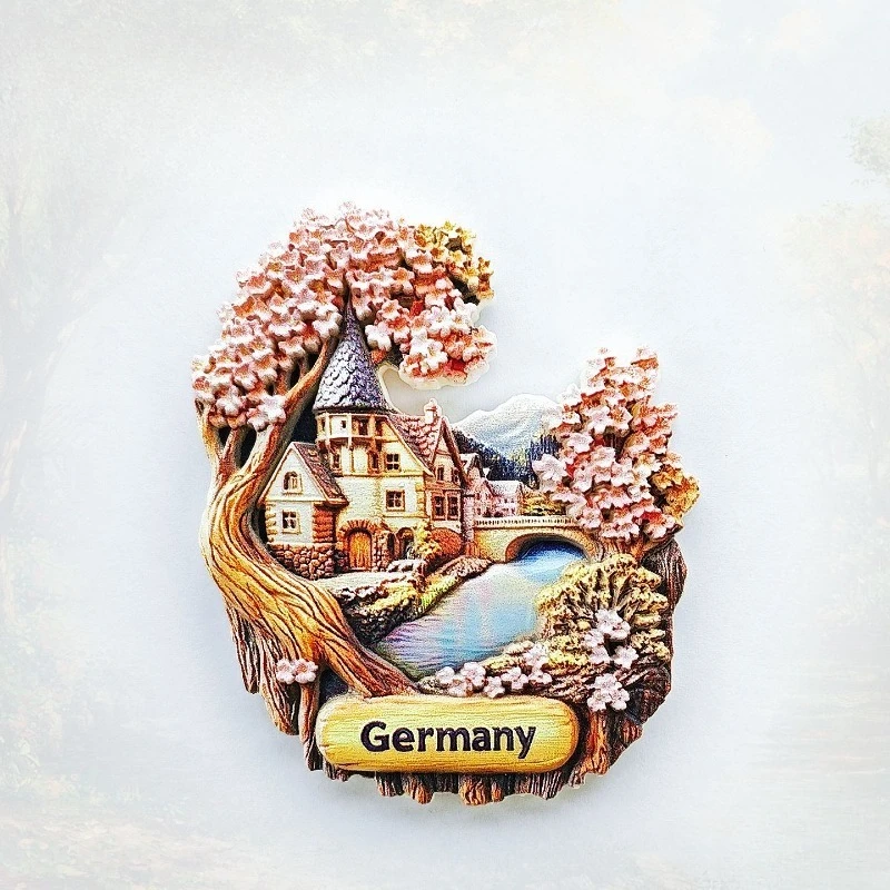 Germany Castle Fridge Magnet - Picturesque 3D Spring Blossom Souvenir Unique Bavarian Gift for Travel & Fairy Tale Home Decor