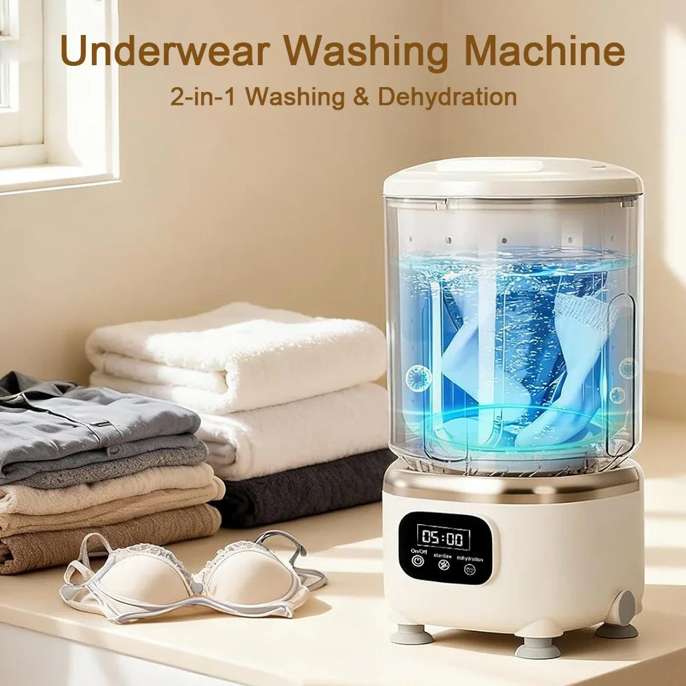2L Underwear Washing Machine Portable Washer and Spin Dryer Combo Mini Washing Rechargeable Cordless Washing Deep Cleans
