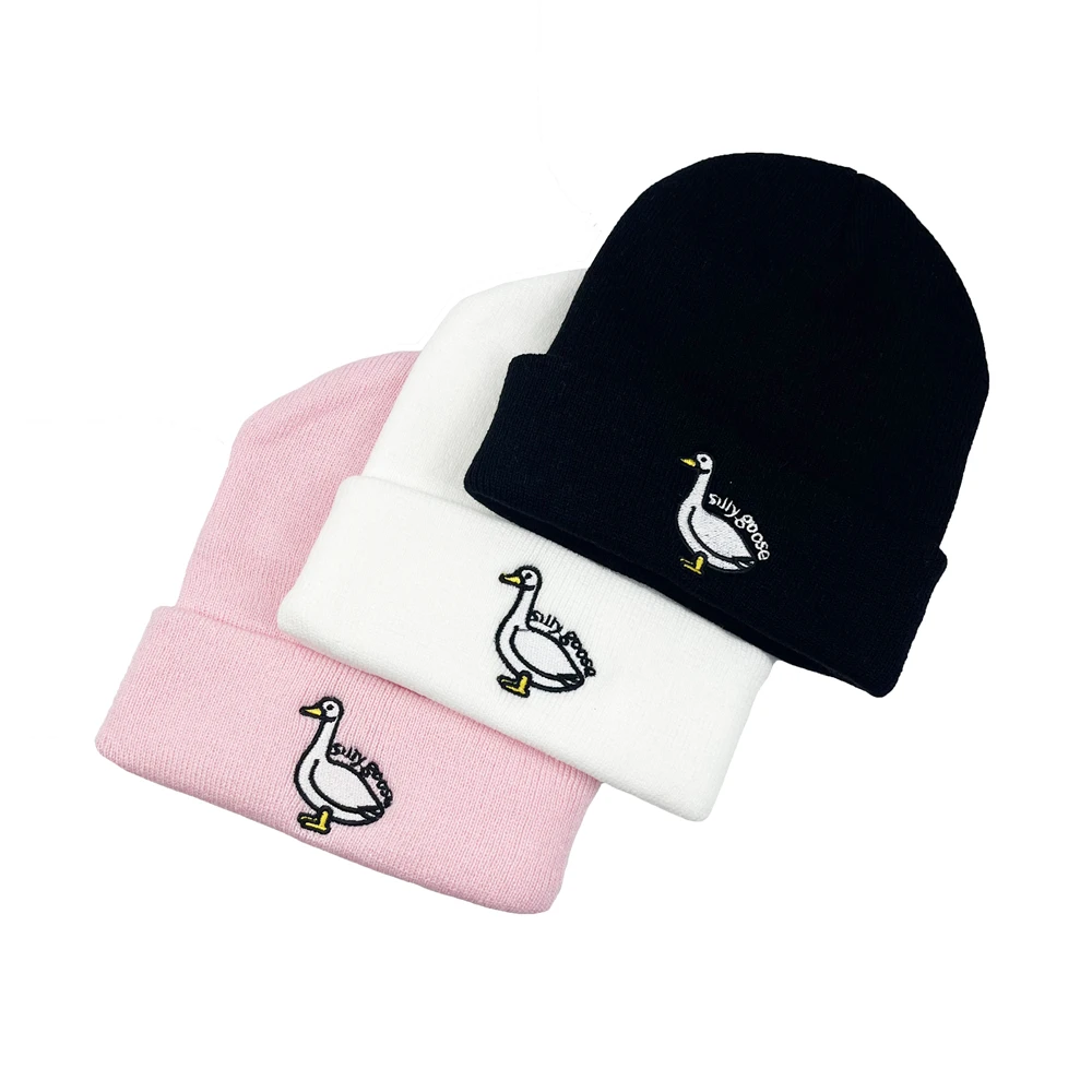 Autumn Winter Outdoor Silly Goose Embroidery Knitted Hat Funny Beanie Bonnet Hip Hop Cap For Men Women