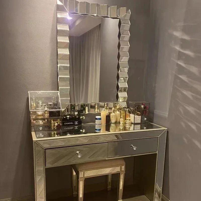 Small Apartment Ins Style Makeup Table Light Luxury Princess Bay Window Dressing Table Internet Celebrity Mirror Dresser